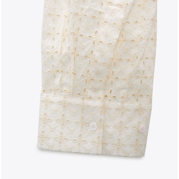 Zara NWT Oversized Cutwork Embroidered Buttoned Top Medium Ecru - Picture 8 of 10